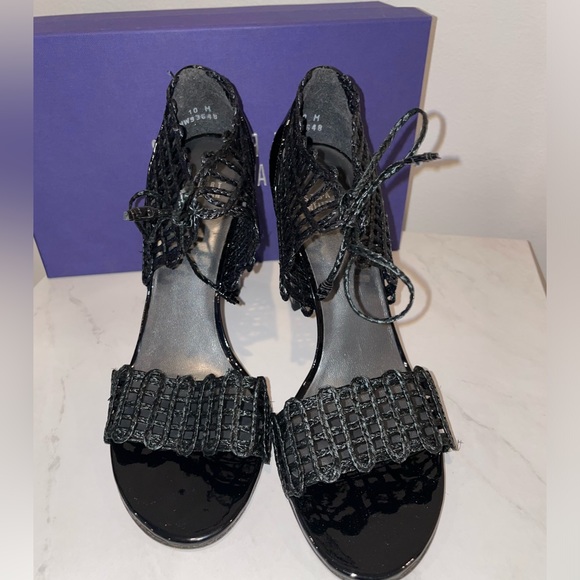 DESIGNER Stuart Weitzman Black String Apart Flax Twine Shoes Size 10M BOX INCL. - Picture 5 of 7